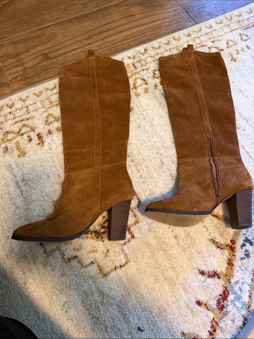 Women's Tan Suede Mid-Calf Stacked Heel Boots